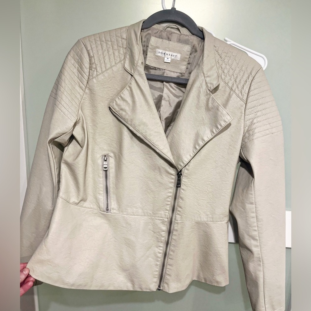 Faux Leather beige jacket size Medium